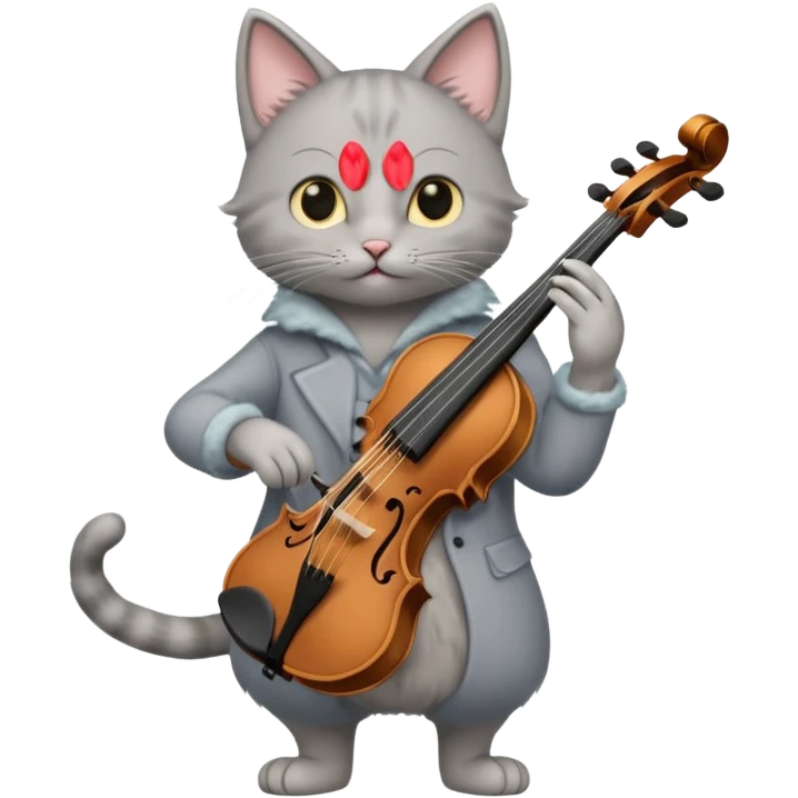 thin grey cat play violin, long full body, no tail emoji