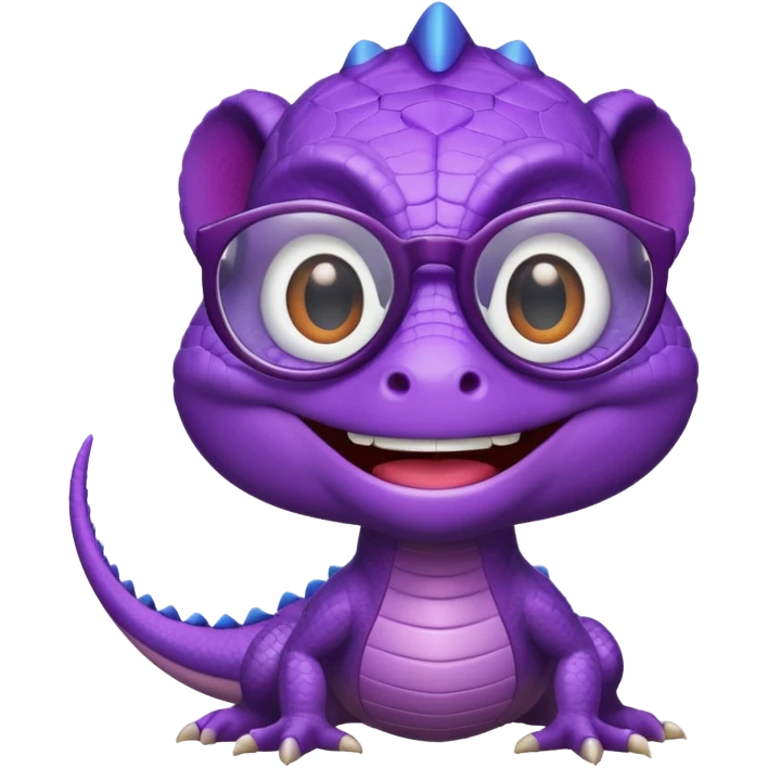 Randall from Monsters Inc, stylized cartoon emoji, purple lizard with glasses and big smile emoji
