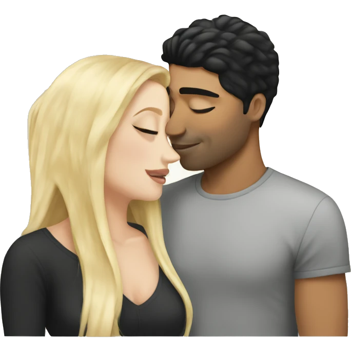 White girl with black hair kissing a blonde man  emoji