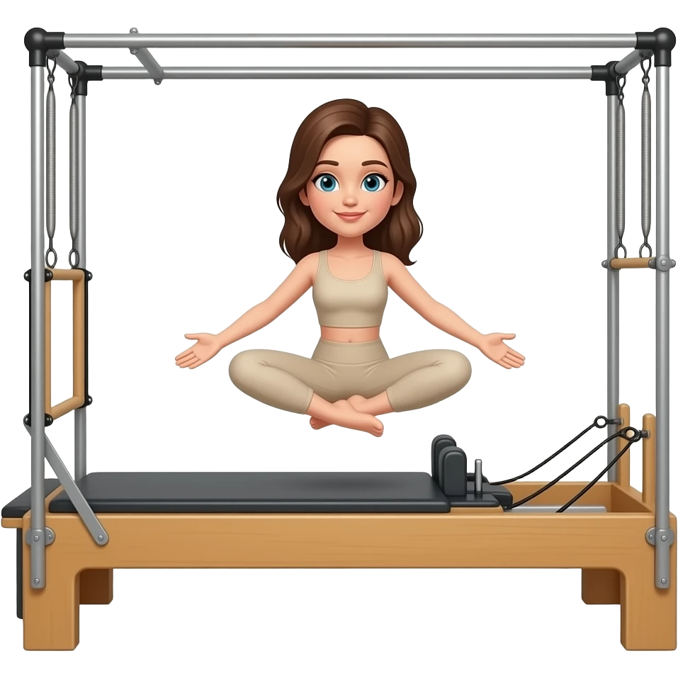 Mujer castaña pilates clase ropa beige emoji