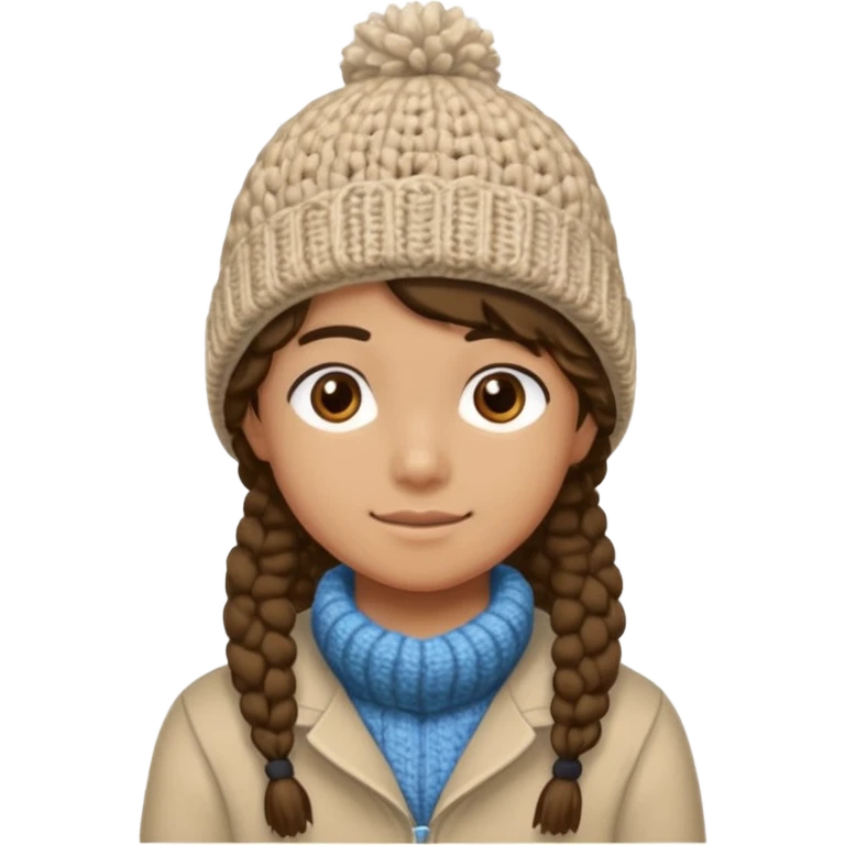 high school student wearing a crochetted winter hat. the hat should be an oatmeal color and texture with no pompom. make one a boy and one a girl emoji