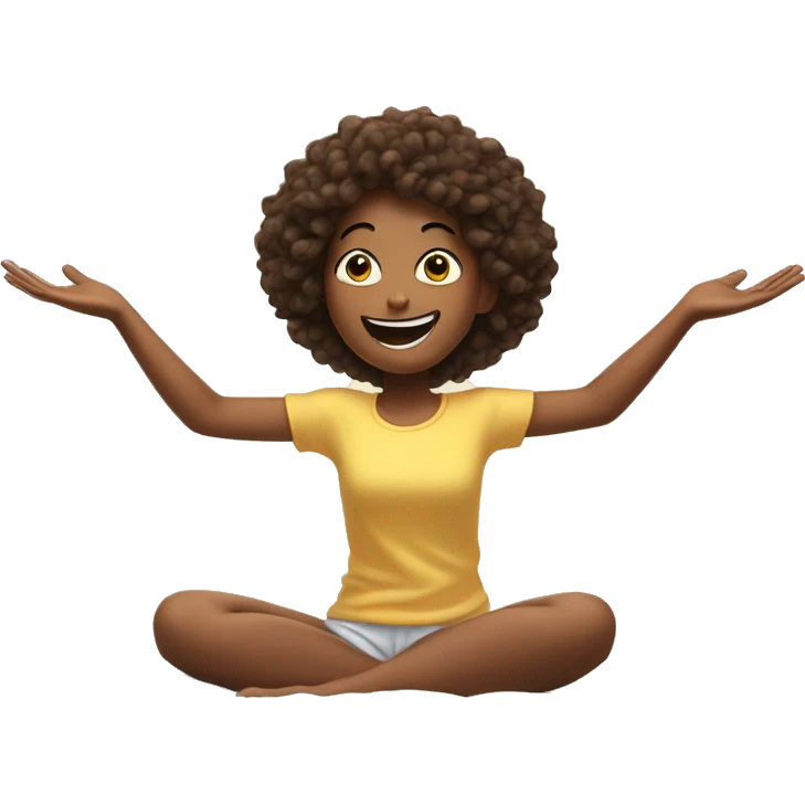 Happy girl wakes up in bed and stretches hands up in the air  emoji