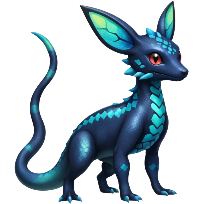 Scaley Exotic Salandit-Aurorus-Umbreon-Fakémon-hybrid-creature (full body)  emoji