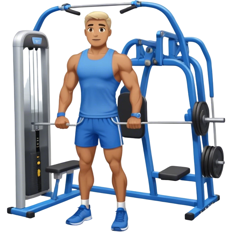 standing fit man with blue shorts cable-machine exercise emoji