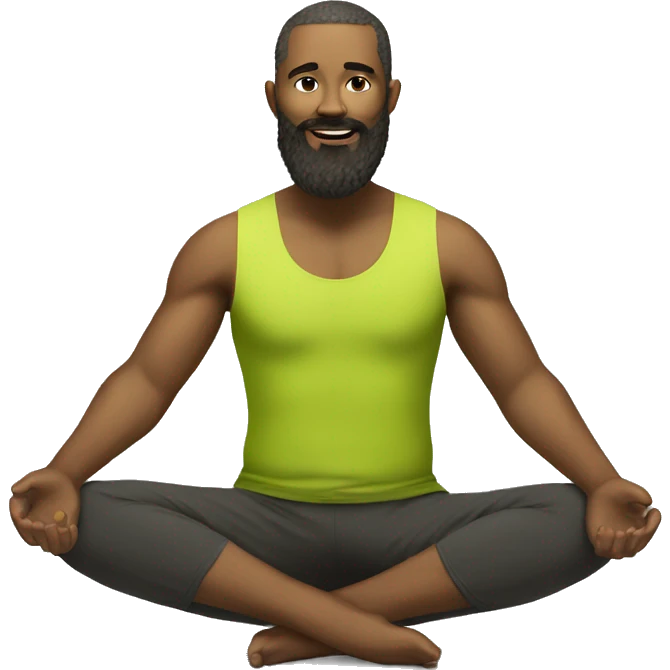 bearded man doing yoga wearing a chartreuse tank top  emoji