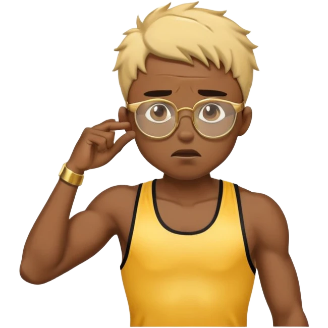 black boy athlete in stringer with gold glasses frustrated pulling hair emoji
