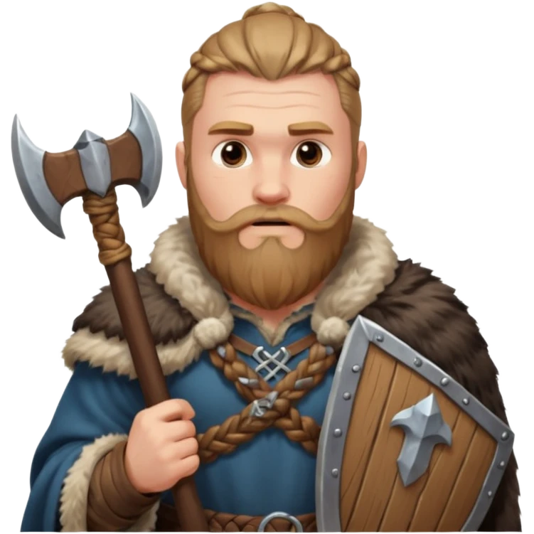 A tall Viking with braided beard, fur cloak, and heavy axe resting on his shoulder.
 emoji