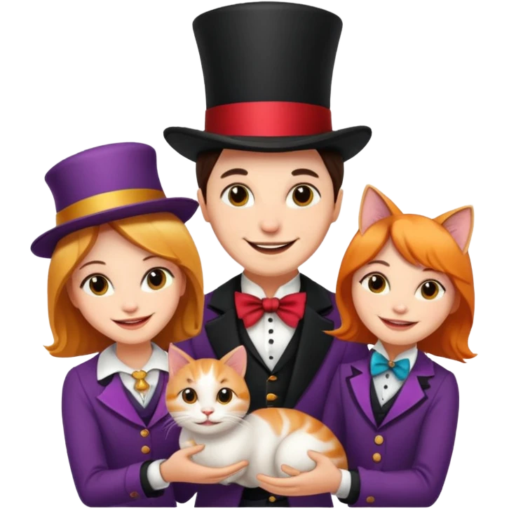 magician couple and their pet cat emoji