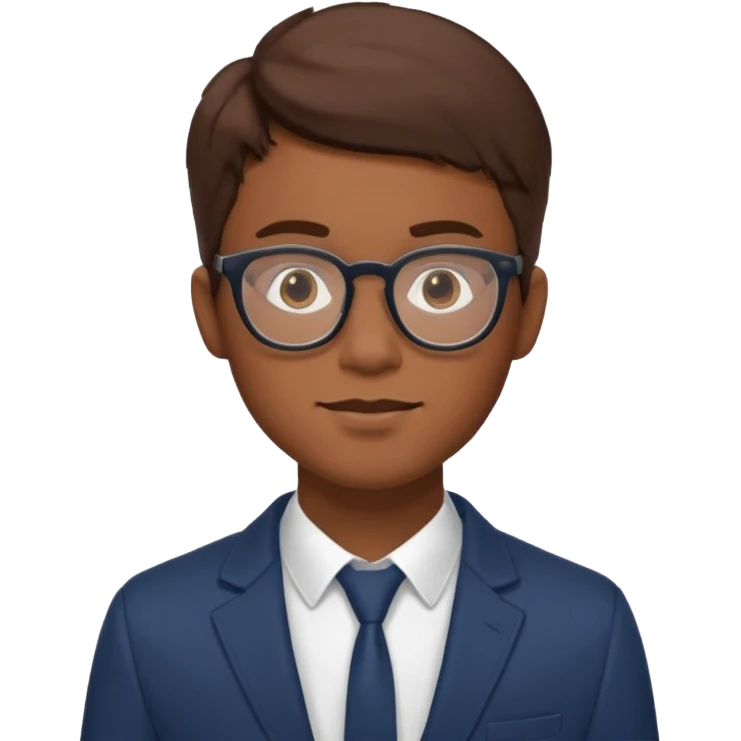 a man in his early 20s wearing glasses for a tech company, his job is marketer, extroverted, brown hair emoji