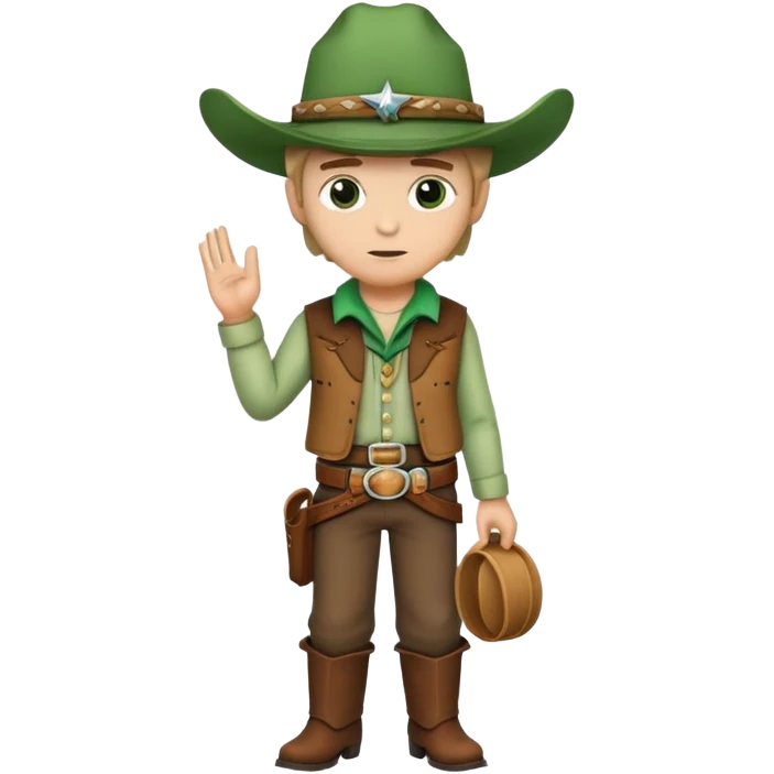 Cowboy wearing a green hat no star, western outfit emoji
