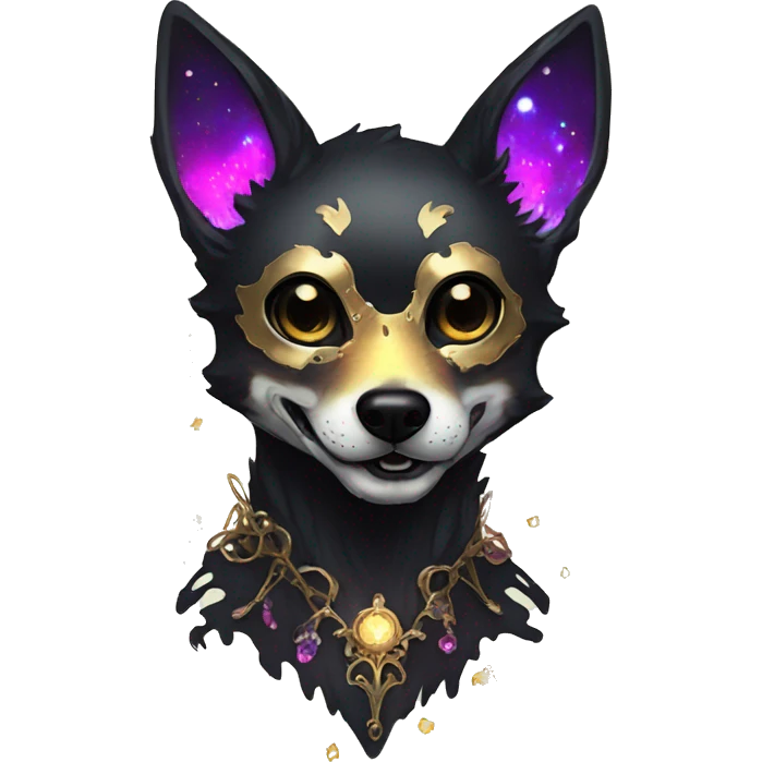Black iridescent dog fox zombie skeleton gold mechanical nebula galaxy stars flowers fairy lights vintage emoji
