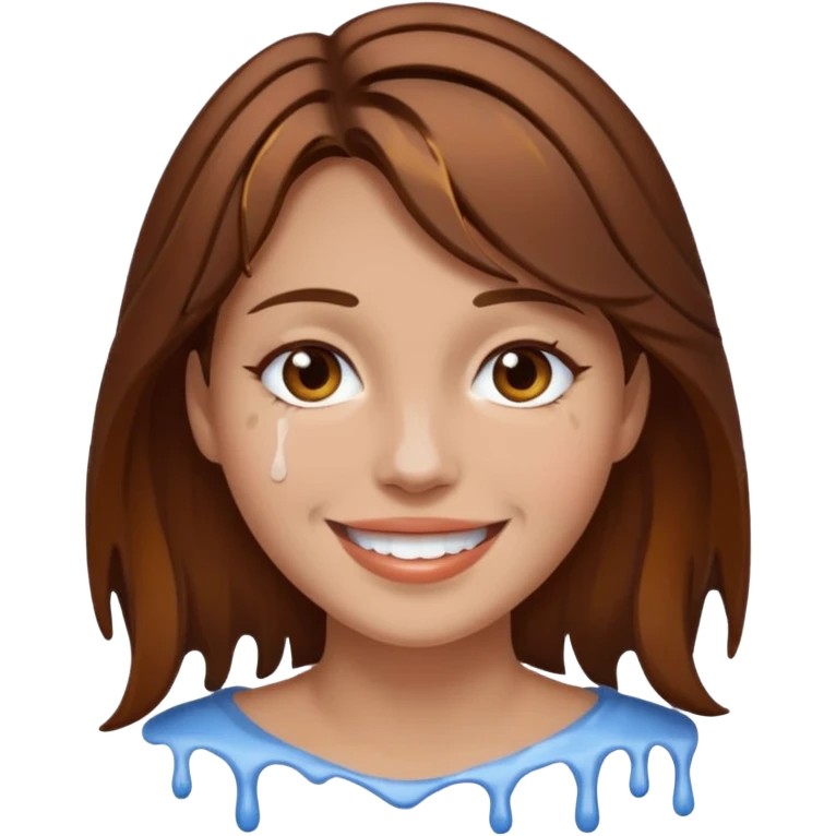 Brown Hair Woman , white paint , drip, face, happy emoji