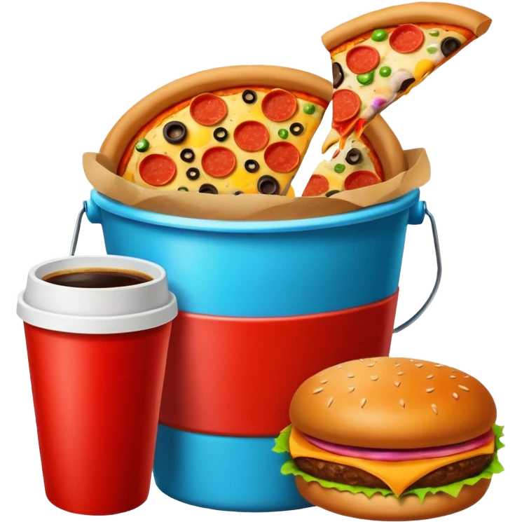 ganarate a emogi a bucket of food with pizza buerger coffee emoji