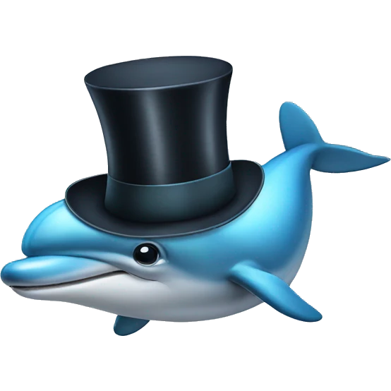 Dolphin wearing a top hat emoji