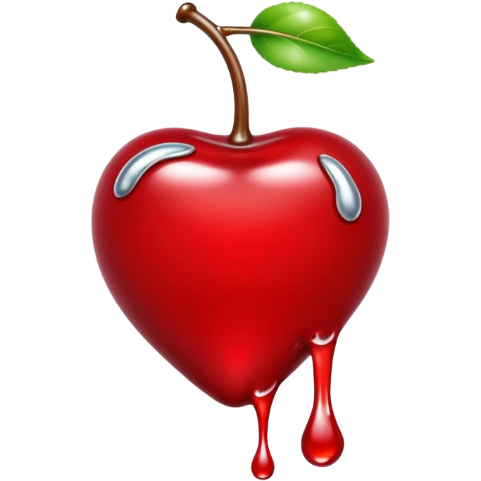 bitten cherry, liquid silver chrome, playful erotic symbolism, glossy shine emoji