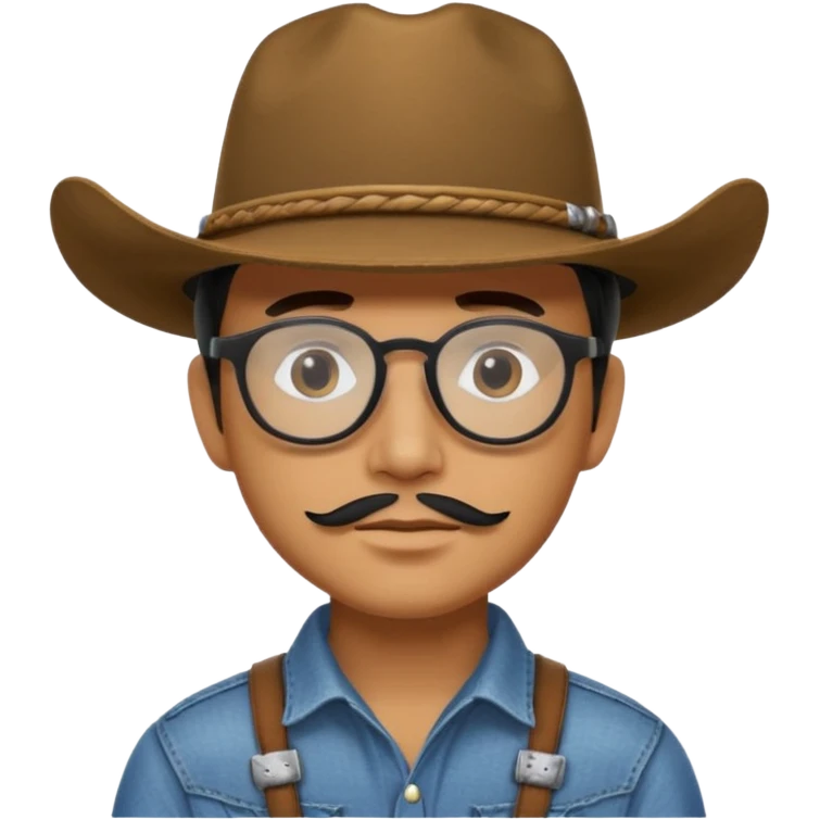 Man wearing a cow boy hat,chin strap and black glasses  emoji