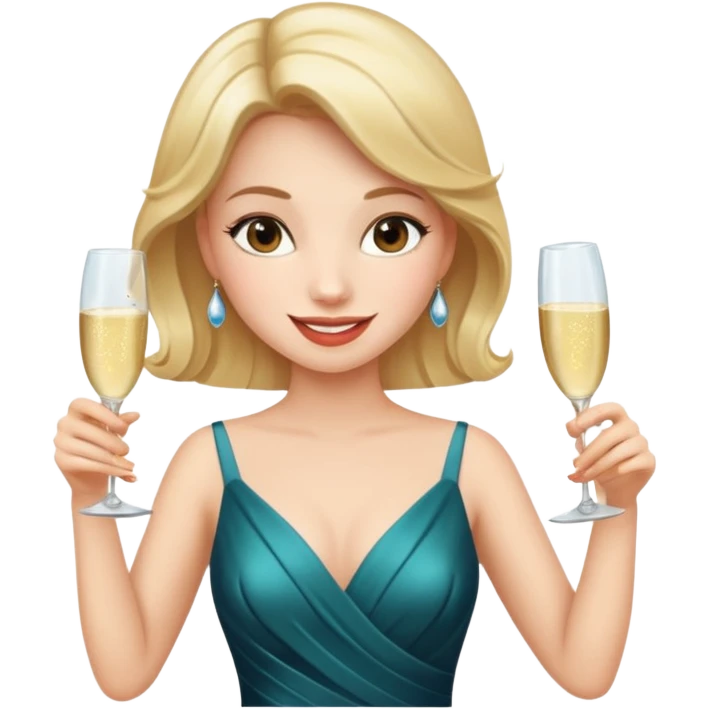 A confident woman in an evening dress raises her champagne glass with a calm, joyful smile. emoji