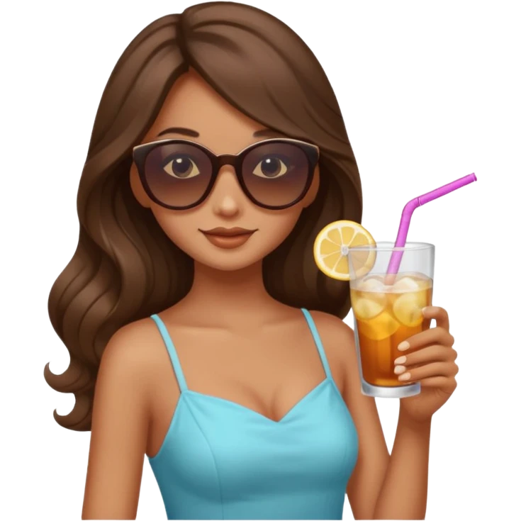 chill girl long curling hair in drink holders with sunglasses dikkine dress emoji