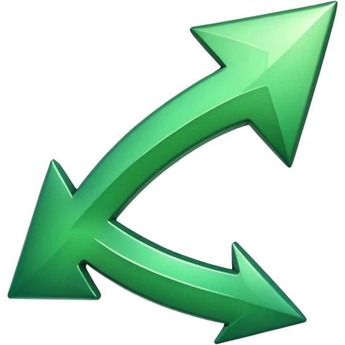 a thick glossy green arrow pointing sharply upward, with a smooth beveled surface and soft gradient shading emoji