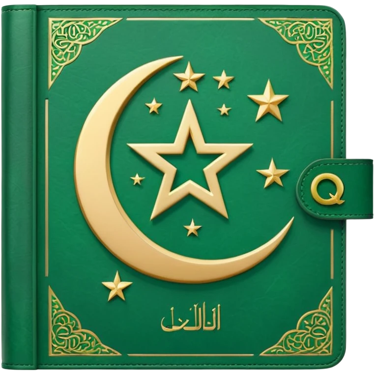 Closed Quran with the Islamic Symbol on it (moon and star) green and only 1 star emoji