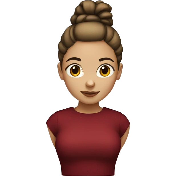 Light skinned girl with a dark red top and a bun emoji