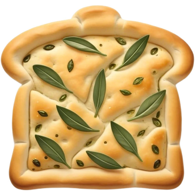 Focaccia Cinematic Realistic Focaccia Bread Dish Emoji, depicted as a golden, olive-oil brushed flatbread sprinkled with herbs, rendered with lifelike textures and warm, inviting lighting. emoji