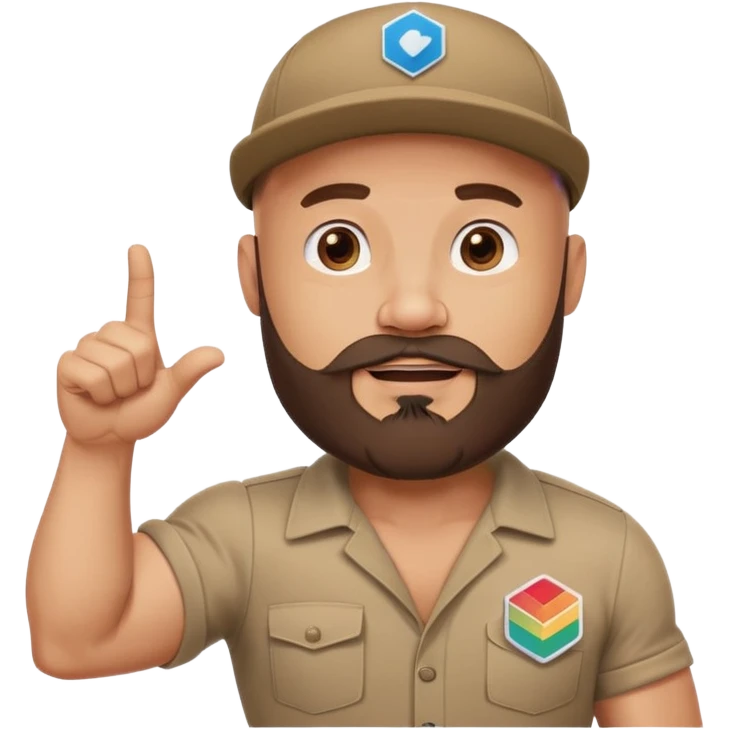 Cartoon muscular bald bearded man in cap pointing at rising chart, Instagram logo, "500" badge, minimal flat design emoji
