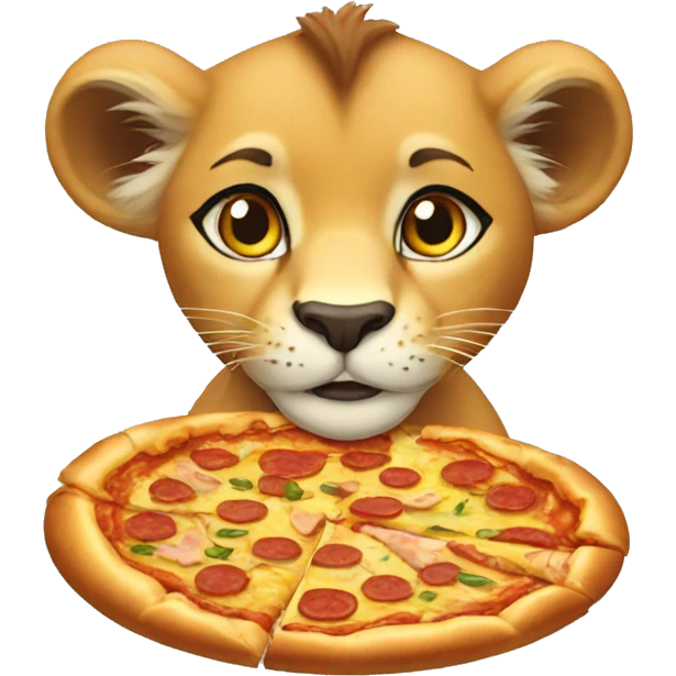 lioness eating pizza emoji