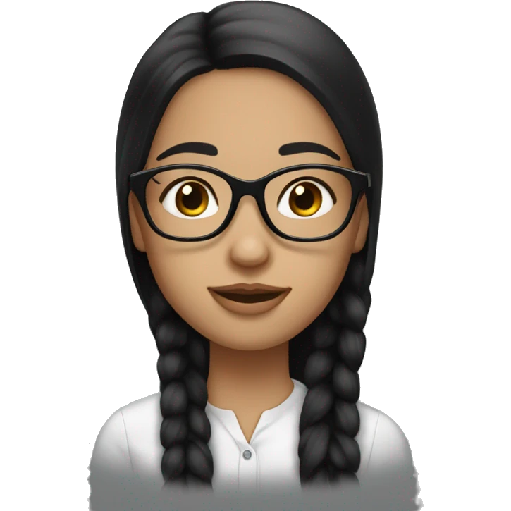 long straight black haired girl, straight brows, white skin, with glasses and earrings emoji