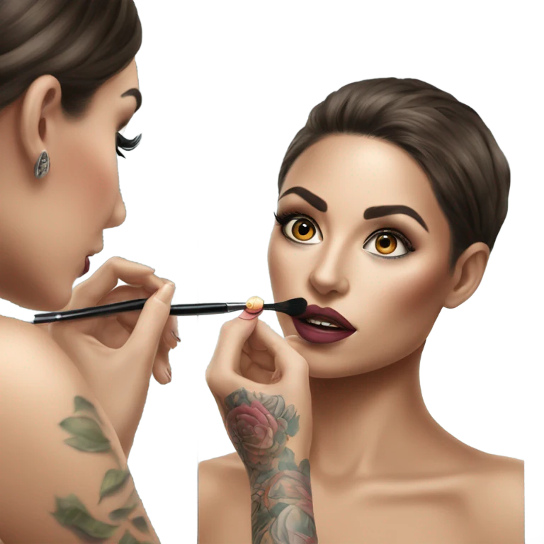 Hyper Realistic Beautiful lightly tattooed woman applying make-up in a mirror  emoji