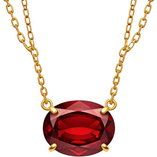 glowing wine-red garnet cradled by a delicate golden chain emoji