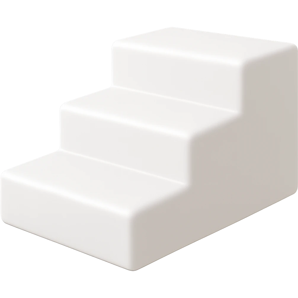 Color the 3D emoji style 3-step stair in white with a transparent background. Maintain the 3D emoji style look and feel while applying the white color. emoji