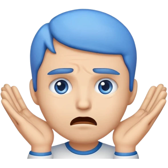 emoji with hands on cheeks, nervous expression, trembling mouth, blue forehead, anxiety emoji