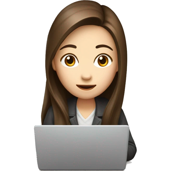 Young White-Faced, Long Brown Straight Hair Asian Female Developer Using a Laptop with Java Spring Screen emoji