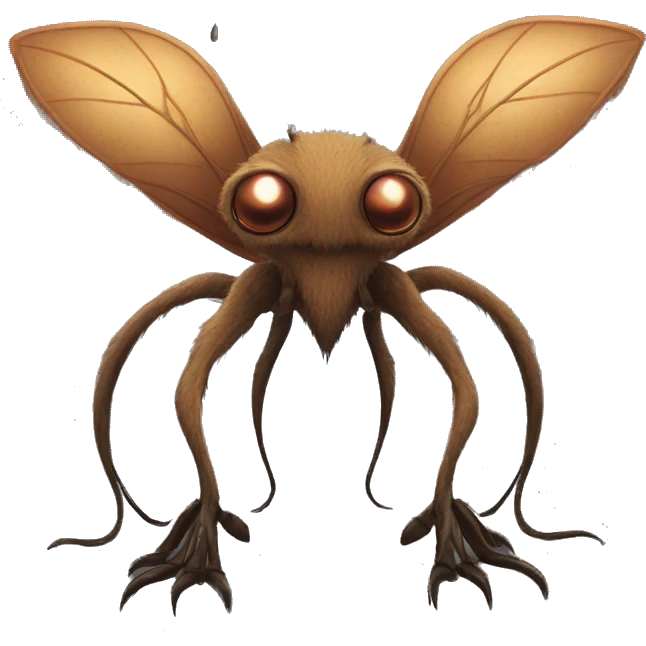 Brown furry alien beast with tendrils on its side, 4 clawed legs, and black eyes and insectoid wings and a long tail  emoji