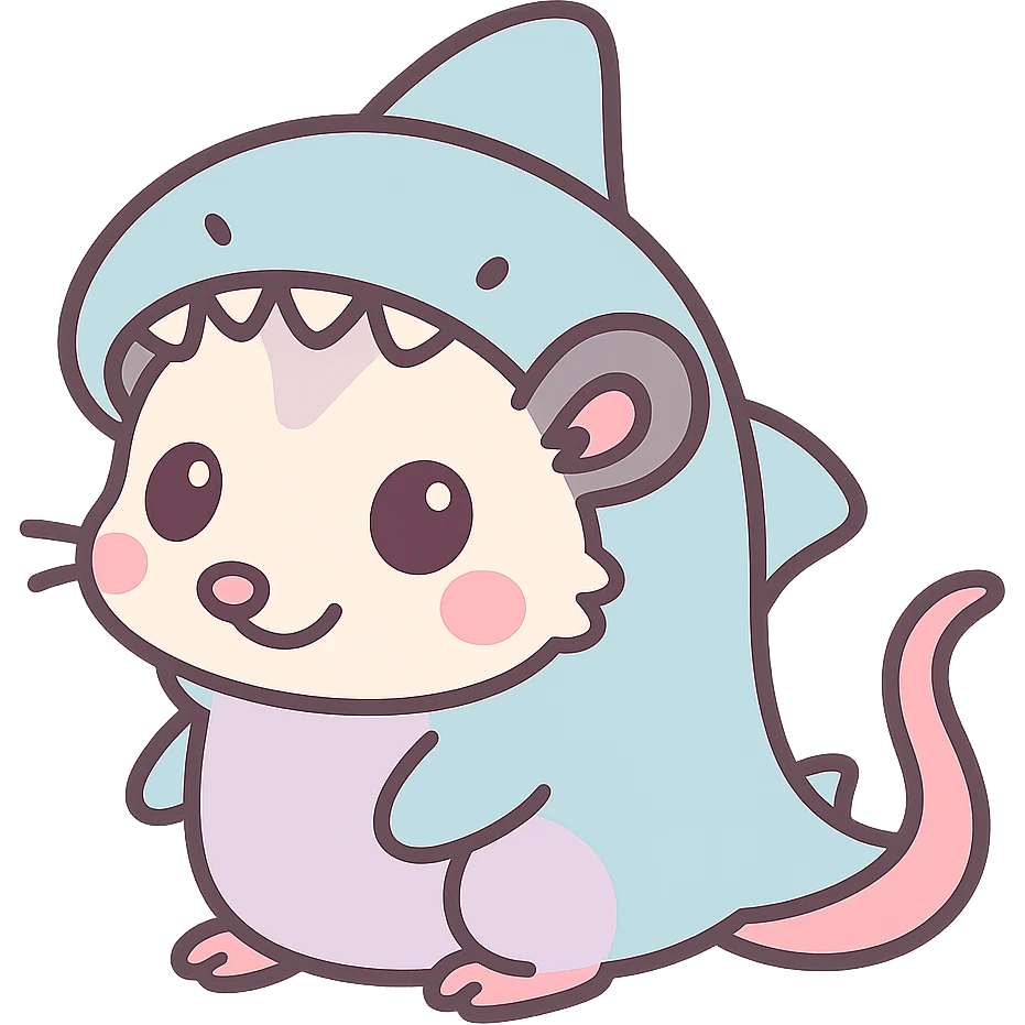 cute cartoon possum dressed up like a shark emoji