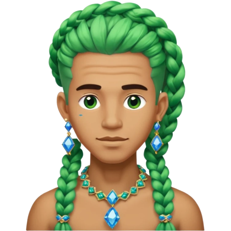 gem lover man with gem accessories excessive amount very big gem earrings green chunky braided hair and blue diamonds  emoji