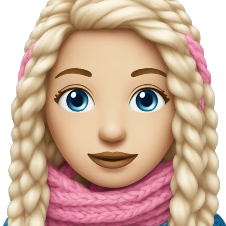 beautiful finnish fair long hair woman with blue eye knitting pink scarf emoji