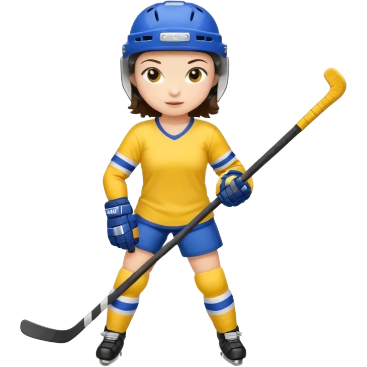 Girl hockey player with yellow jersey full body brunette with helmet emoji