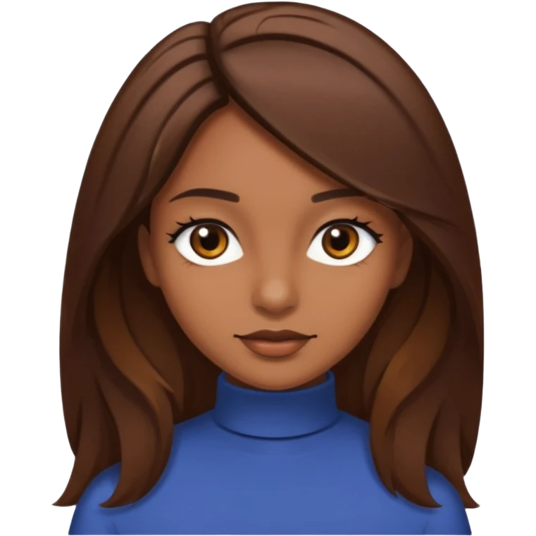 Chica morena con el pelo café medio largo en capas bonita con ojos negros  emoji