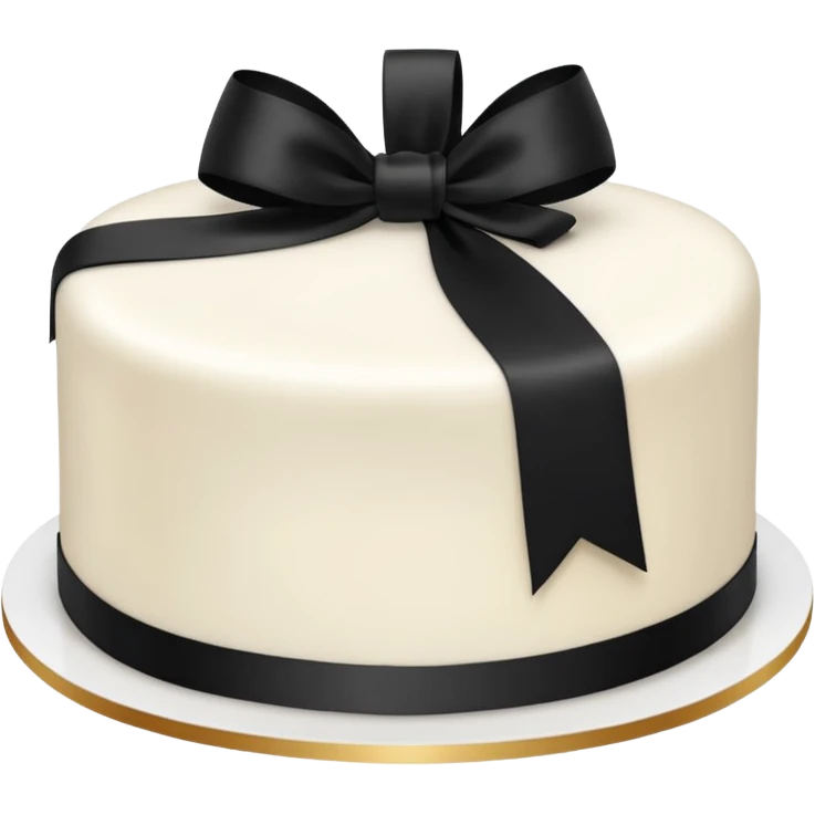 simple white cake topped with a black ribbon emoji