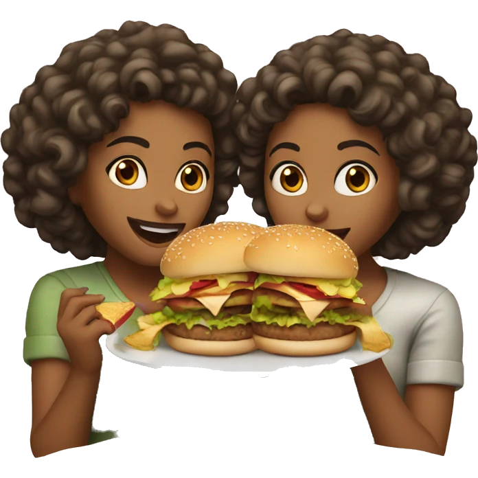 two curly girls eating hamburgers emoji