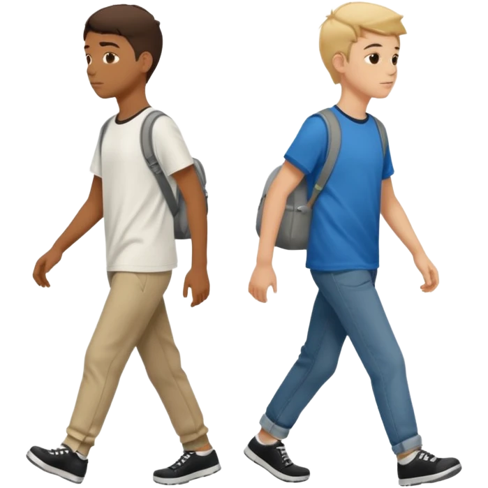 two boys teens walking, horizontal profile view emoji