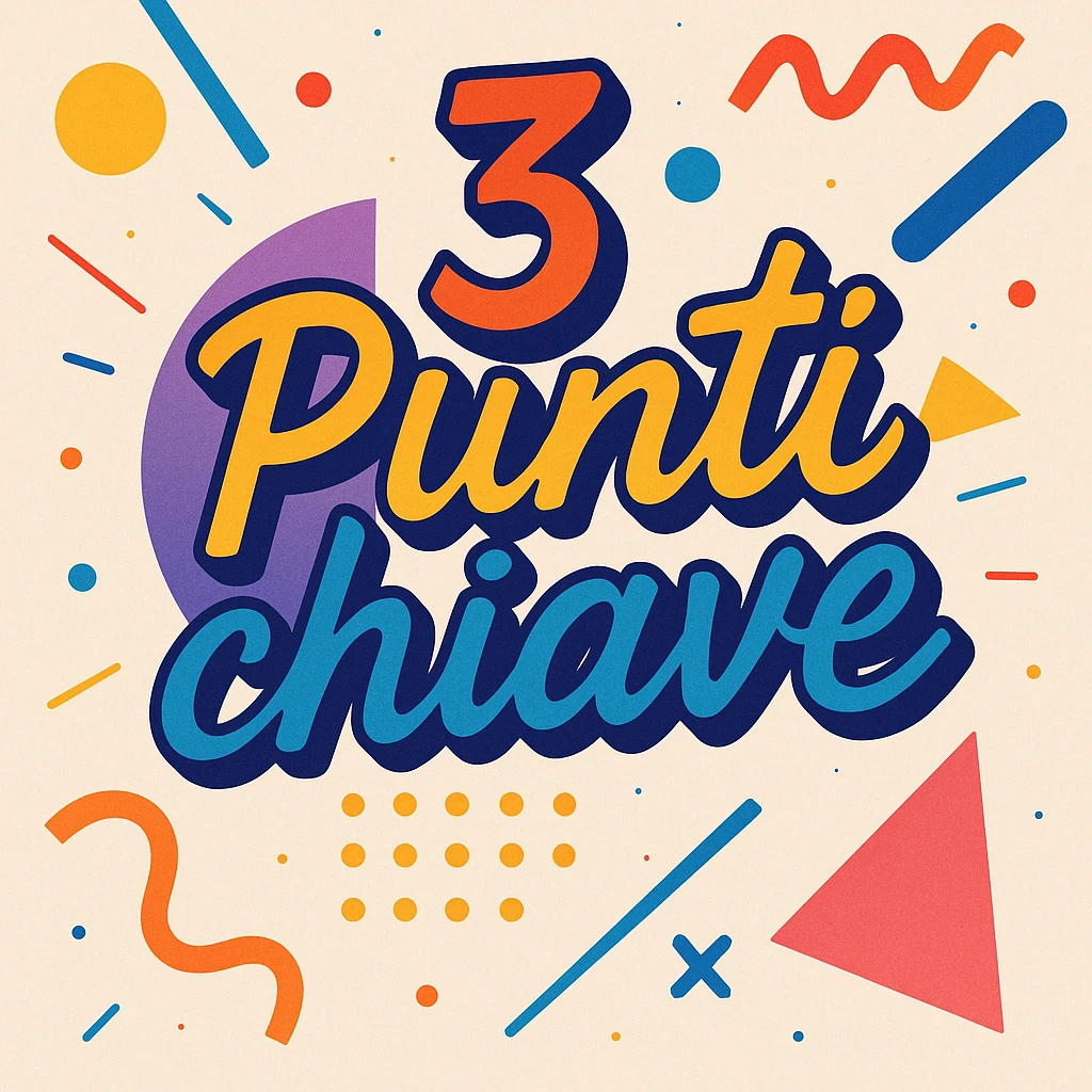 Text '3 Punti chiave' in a creative style with artistic and dynamic font, vibrant colors, abstract or geometric graphic elements, original composition suitable for modern presentations emoji