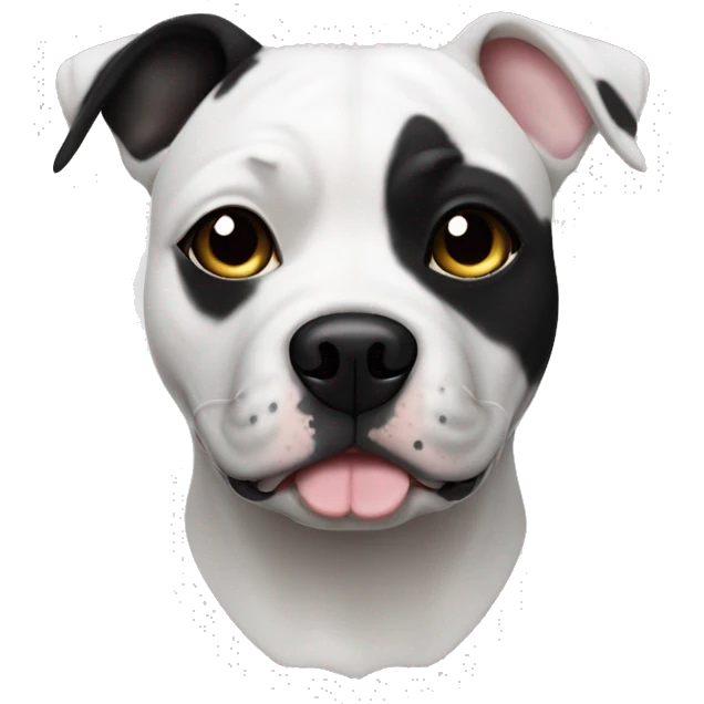 White Staffordshire Bull Terrier with a black patch of fur on one eye  emoji