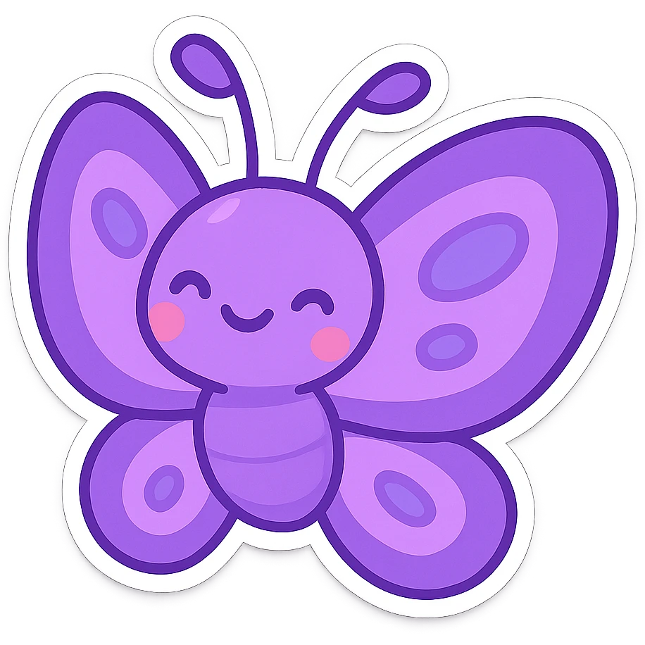 purple butterfly, vibrant and cartoonish, playful style emoji