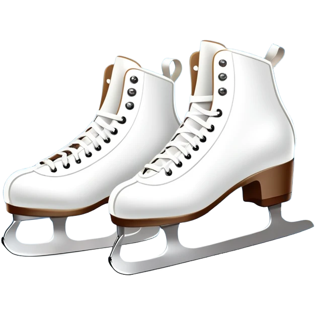 An icon showing In the background, twinkling lights, winter trees, and cheering spectators create a festive atmosphere. a pair of elegant ice skates gliding across a smooth, frozen rink with snowflakes in the air. Transparent background highlights the grace and charm of ice skating. emoji