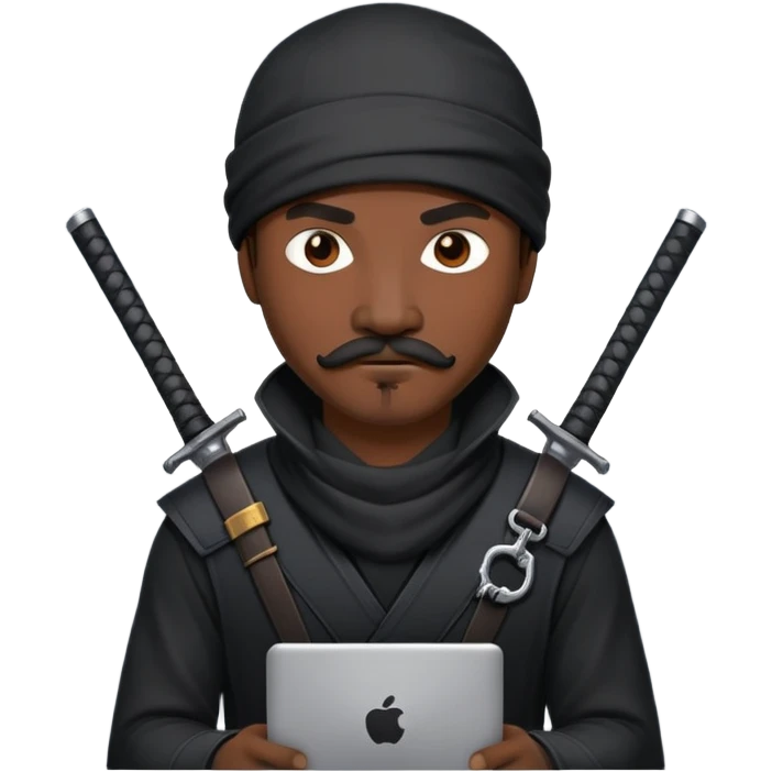 african-american web developer mustache mercenary black asymmetrical ninja hacker emoji
