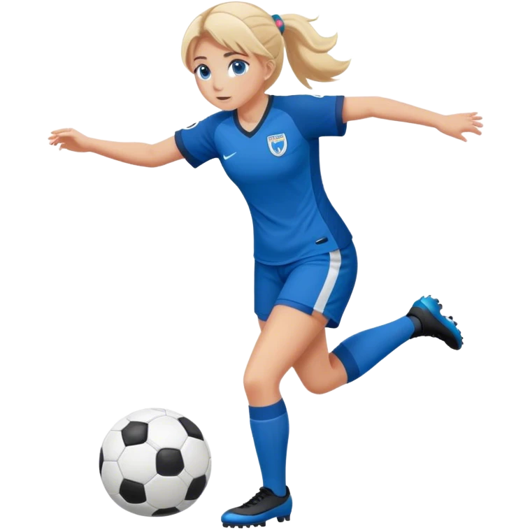 Blonde girl blue eye playing soccer in blue uniform  emoji