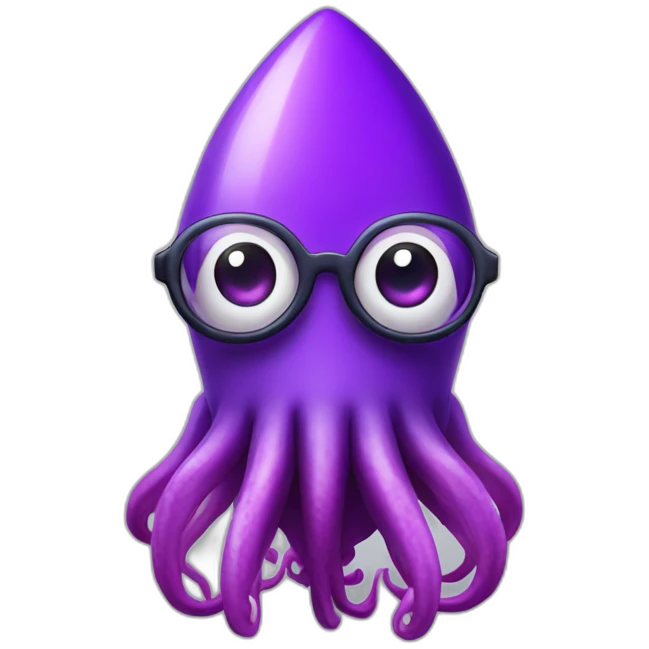 Purple Cartoon Rocket Shaped Squid with glasses emoji